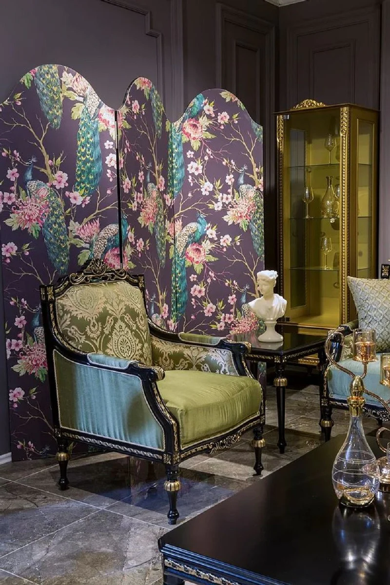 Luxury baroque living room set green / black / gold - 2 baroque sofas & 2 baroque armchairs & 1 baroque coffee table - living room furniture in baroque style - baroque furniture - baroque furnishings