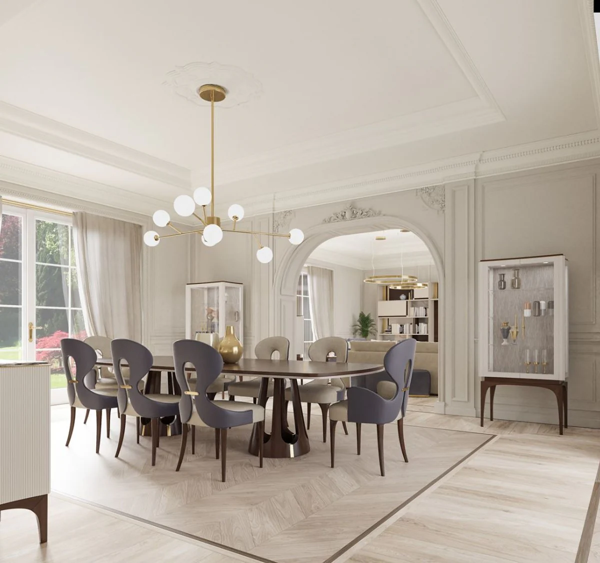 Luxury Art Deco Dining Room Set Gray / Purple / Brown / Gold - 1 Luxury Art Deco Dining Table & 8 Luxury Art Deco Dining Room Chairs - Art Deco Dining Room Furniture - Luxury Quality - Made in Italy