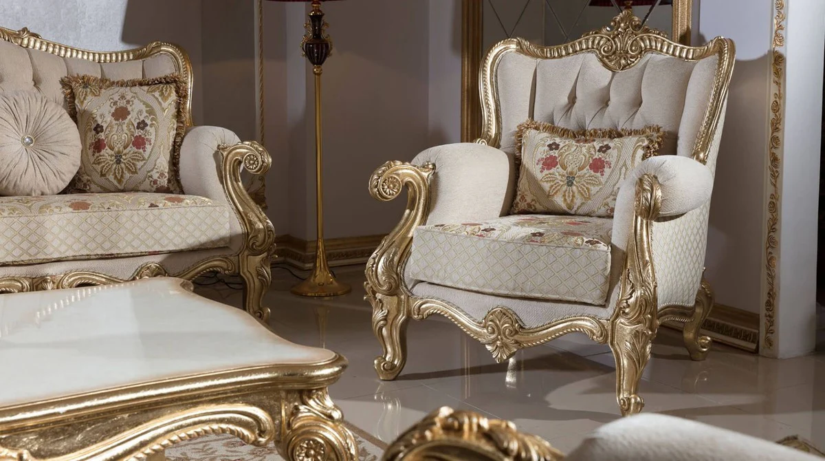 Luxus Barockstil Wohnzimmer Möbel Set Grau / Weiß / Gold