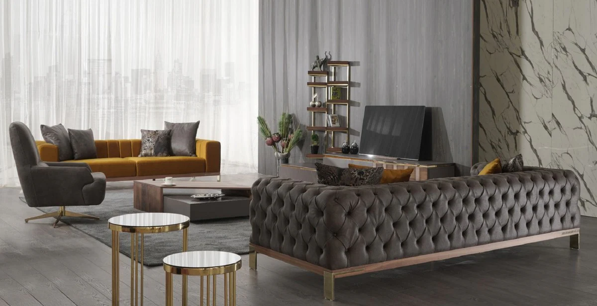 Luxury coffee table brown / gray 130 x 80 x H. 32 cm - Rectangular solid wood living room table - Living room furniture - Luxury furniture - Luxury furnishings