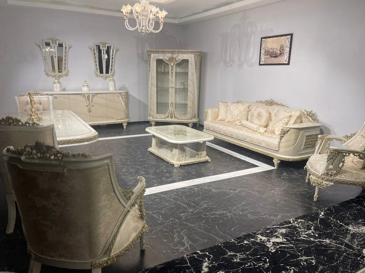 Luxury baroque display cabinet beige / gray / gold - magnificent solid wood display cabinet with 2 glass doors - luxury furniture in baroque style - baroque furniture - noble & magnificent