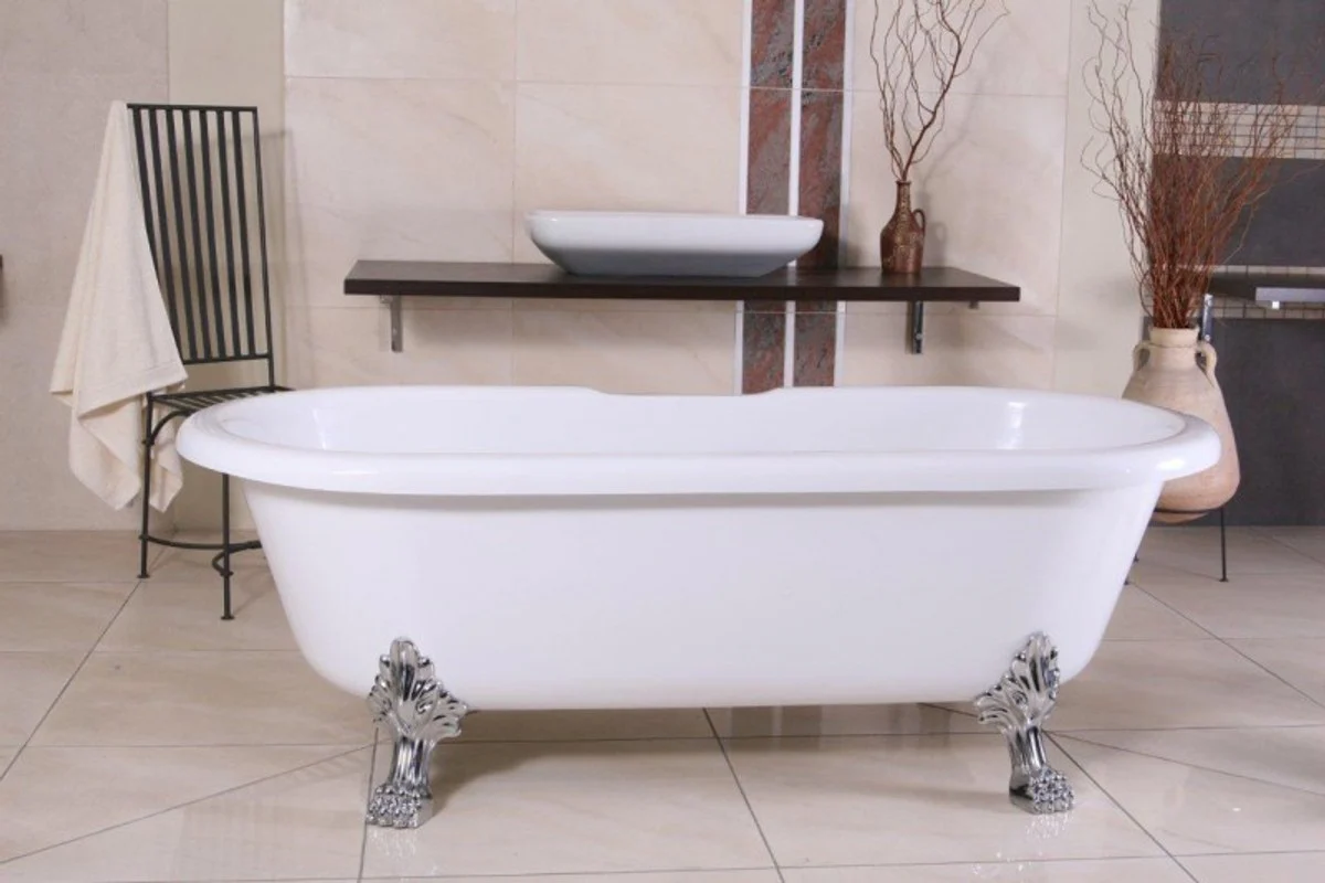 Freestanding luxury bathtub Art Nouveau Milano white/silver - Baroque bathroom