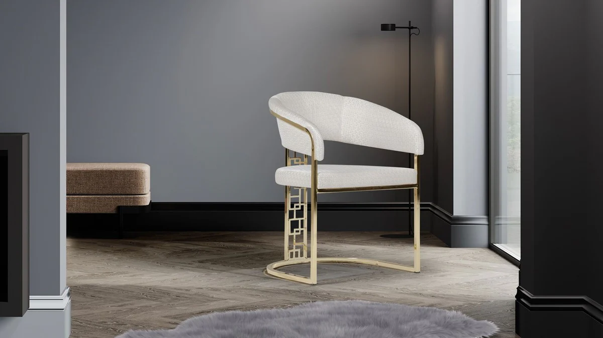 Luxury dining room chair set of 6 with armrests white / gold H. 83 cm