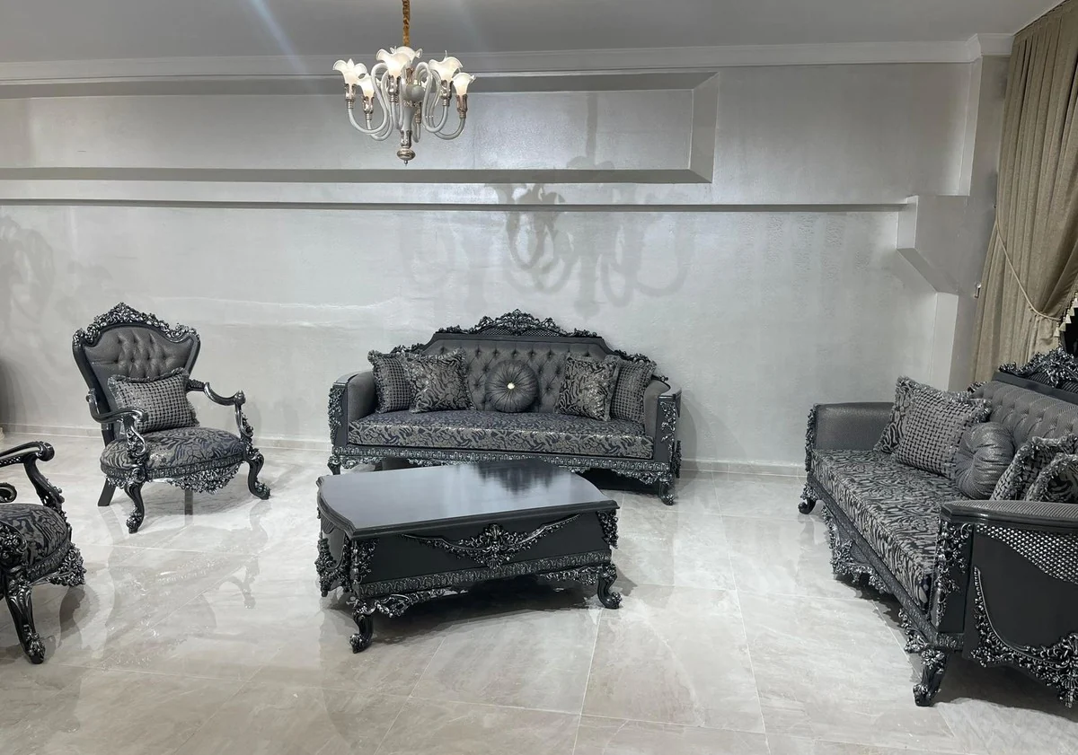 Luxury Baroque coffee table gray / silver - Magnificent living room table in Baroque style - Baroque style living room furniture - Baroque furnishings - Baroque furniture - Luxury furniture in Baroque style