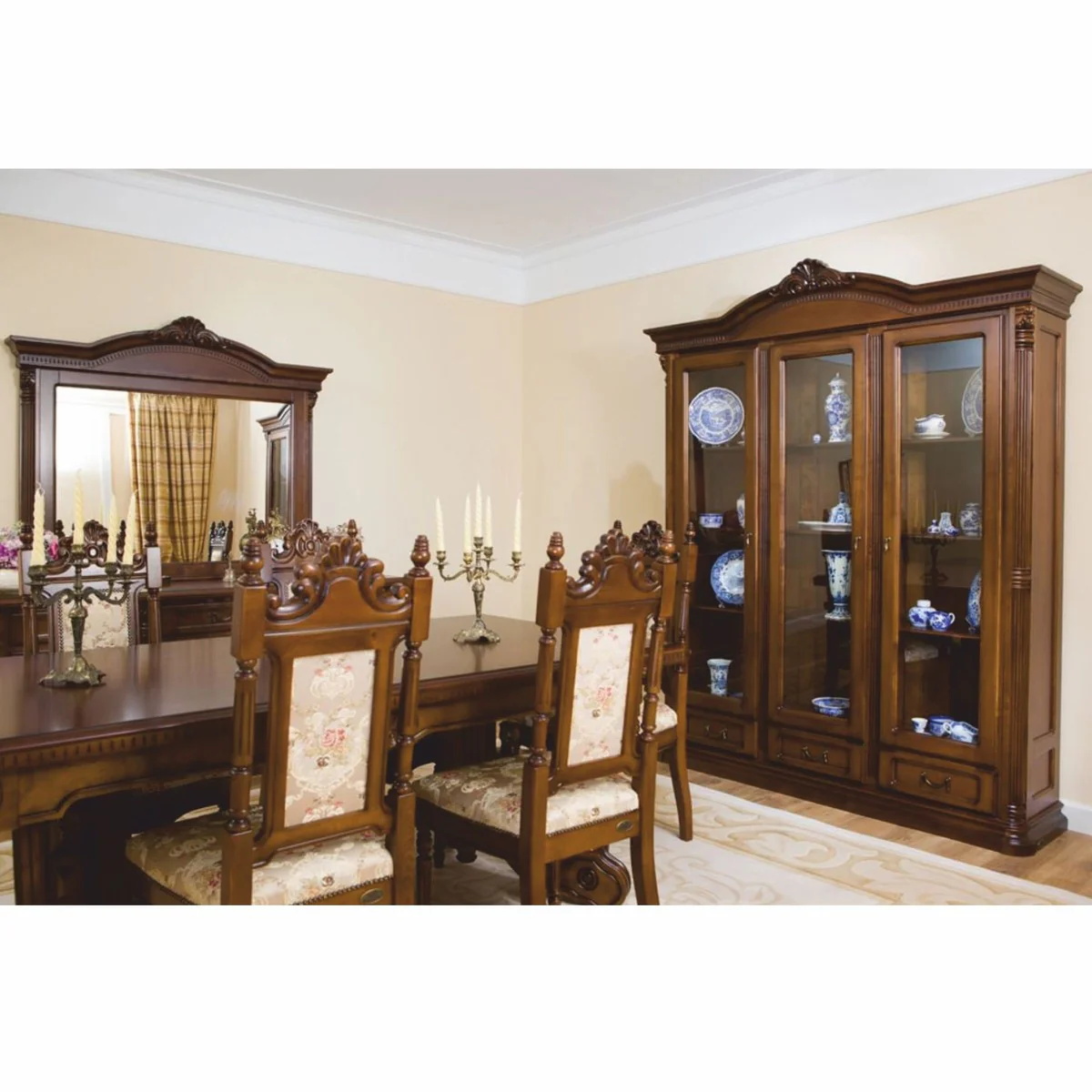 Luxury Baroque Dining Table Dark Brown / Brown 200-276 cm - Baroque Furniture