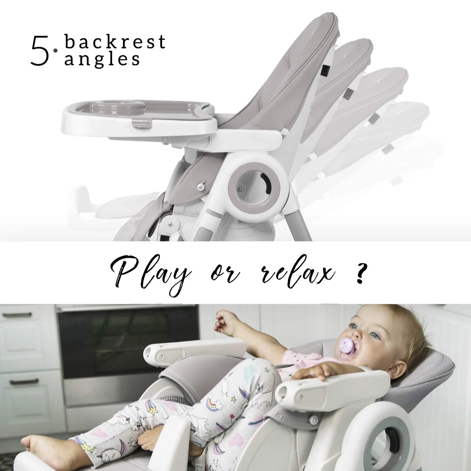 Hochstühle für Babys und Kleinkinder – Dunkelgrauer Silla para Comer de Bebe – Babyhochstuhl in 7 verschiedenen Höhen verstellbar