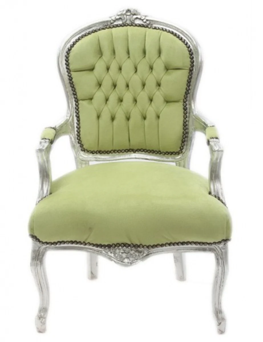 Baroque salon chair jade green / silver - antique design furniture