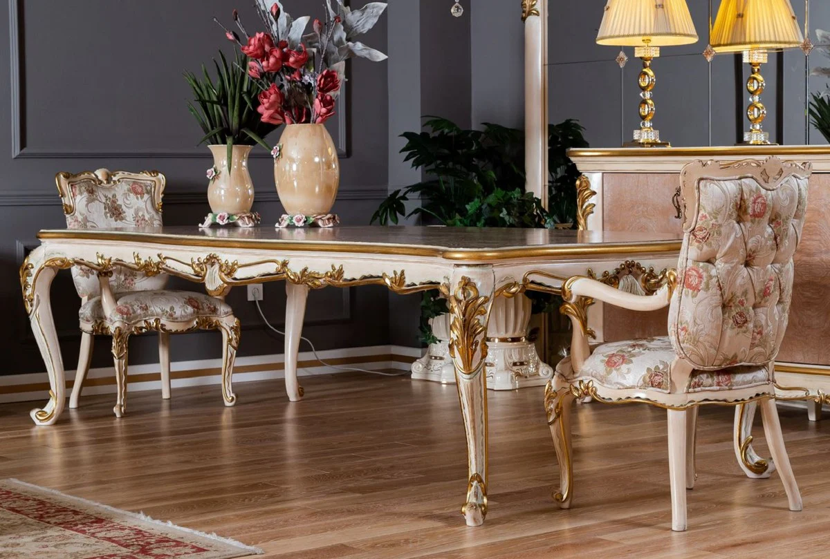 Luxury Baroque dining room set - 1 Baroque dining table & 8 Baroque dining room chairs with elegant pattern - Magnificent dining room furniture in Baroque style