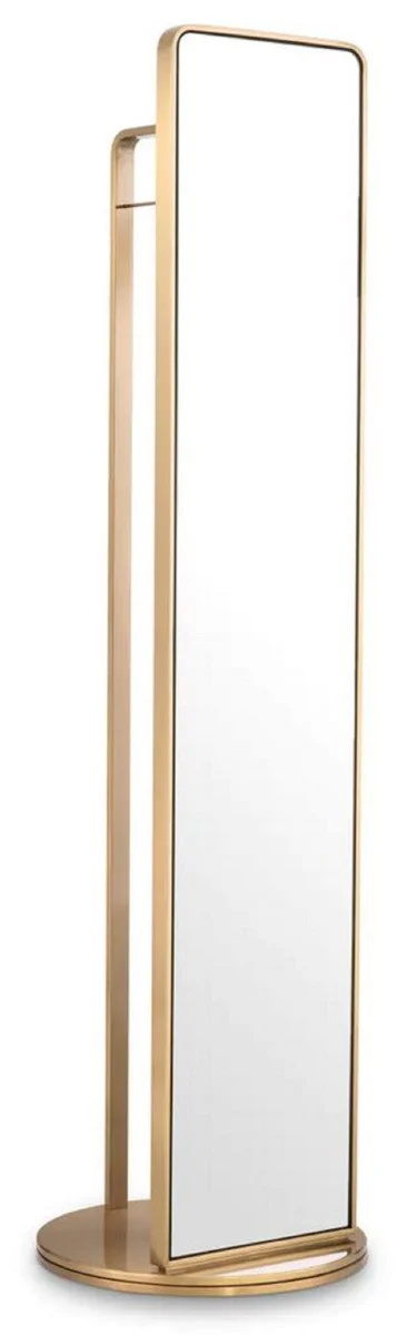 Luxury standing mirror with coat stand brass Ø 55.5 x H. 201 cm - Freestanding rotating mirror with coat stand - Luxury wardrobe furniture - Luxury quality