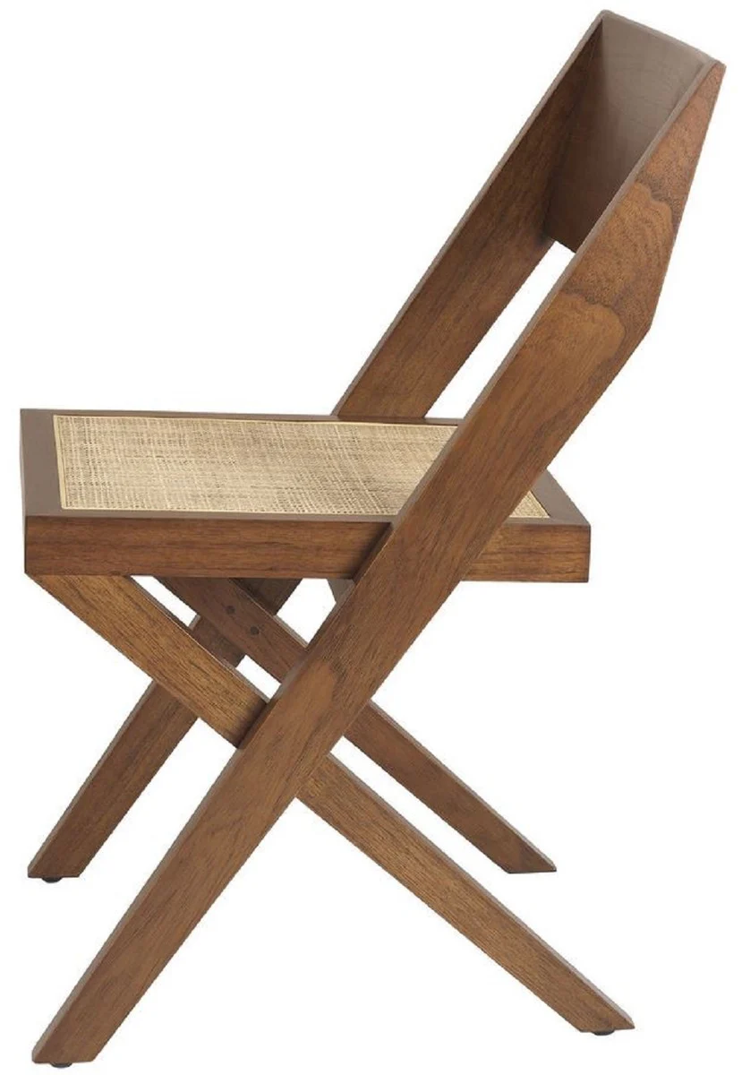 Luxury dining room chair brown / natural colors 53 x 56 x H. 85 cm - solid wood chair with rattan weave - luxury dining room furniture