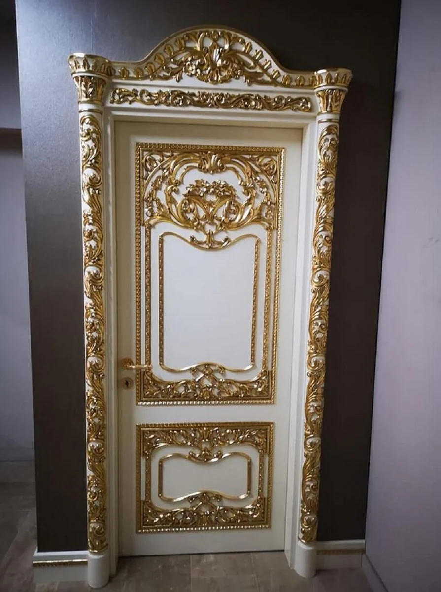 Luxury Baroque apartment door white / gold - Magnificent solid wood door with frame - Luxury furniture in the Baroque style - Baroque furniture - Hotel furniture - Baroque furnishings - Noble & magnificent