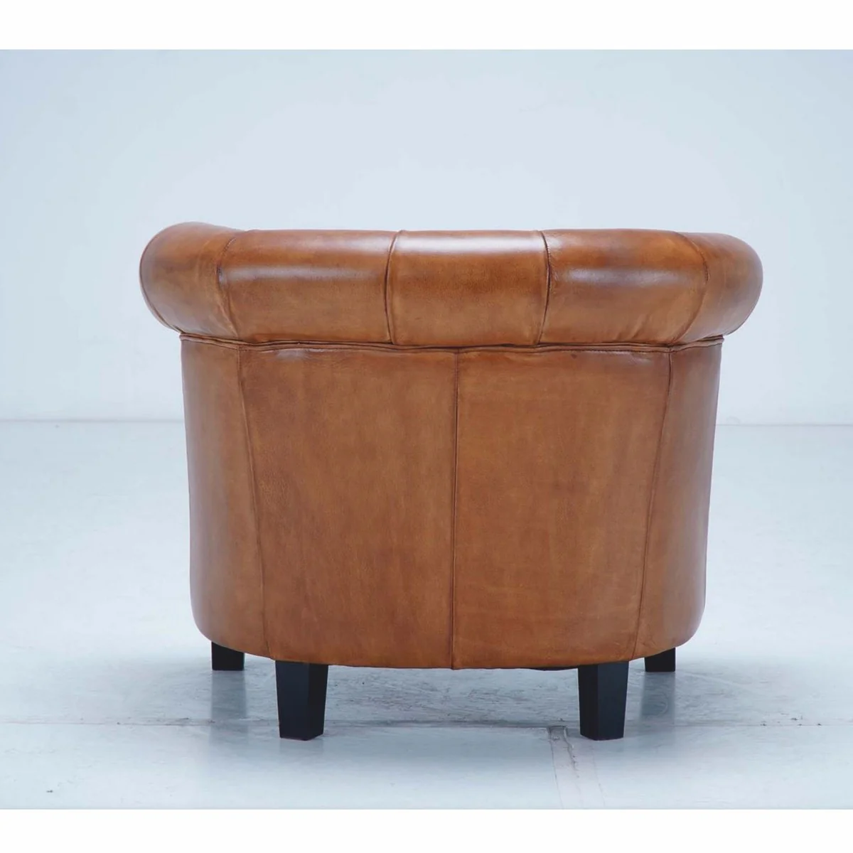 Luxury Chesterfield genuine leather armchair light brown / black - genuine leather furniture