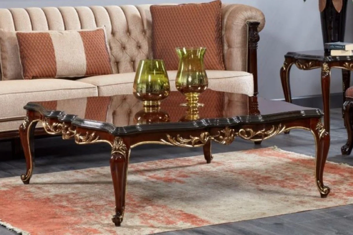 Luxury Baroque Coffee Table Dark Brown / Black / Gold - Square Solid Wood Living Room Table in Baroque Style - Luxury Living Room Furniture in Baroque Style - Baroque Furniture - Noble & Magnificent
