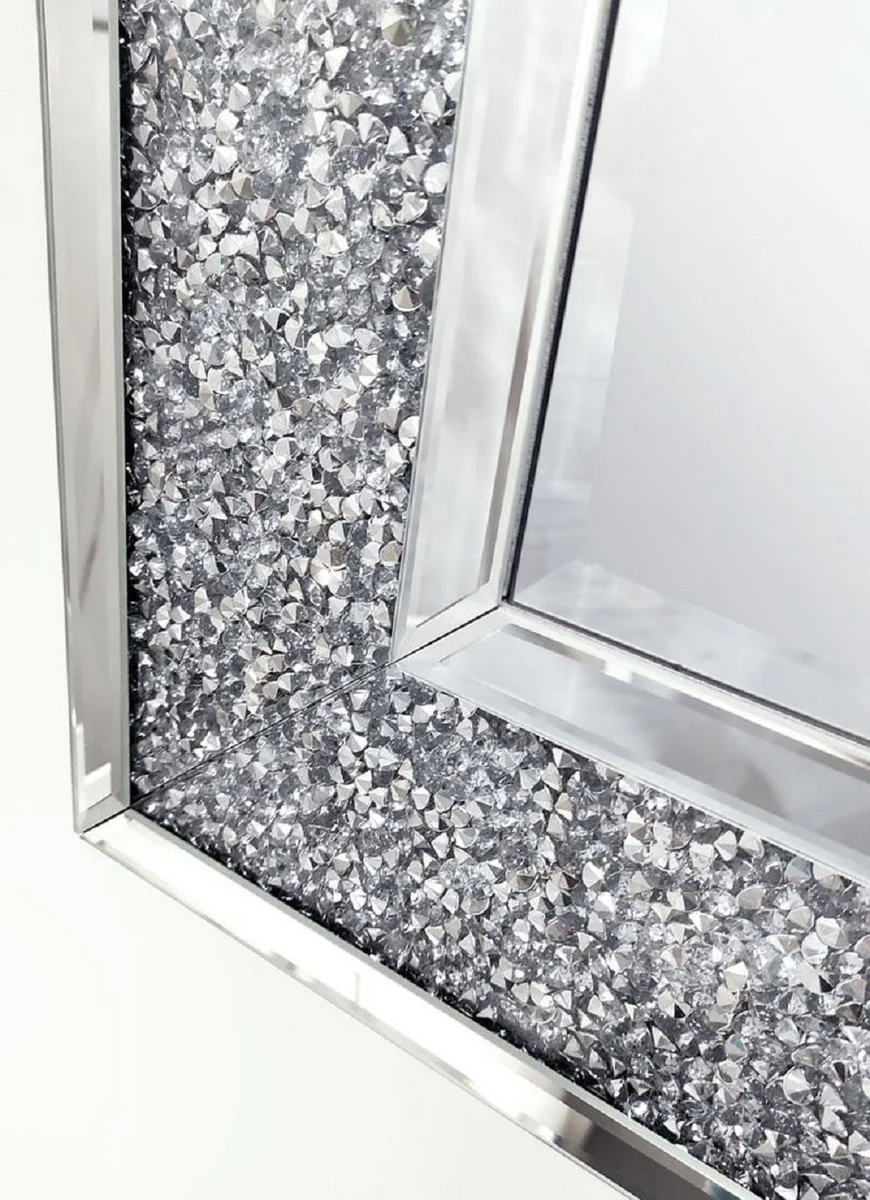 Designer crystal wall mirror 80 x 3 x H. 120 cm - Rectangular mirror with decorative glass crystals - Living room mirror - Bedroom mirror - Cloakroom mirror - Luxury furniture