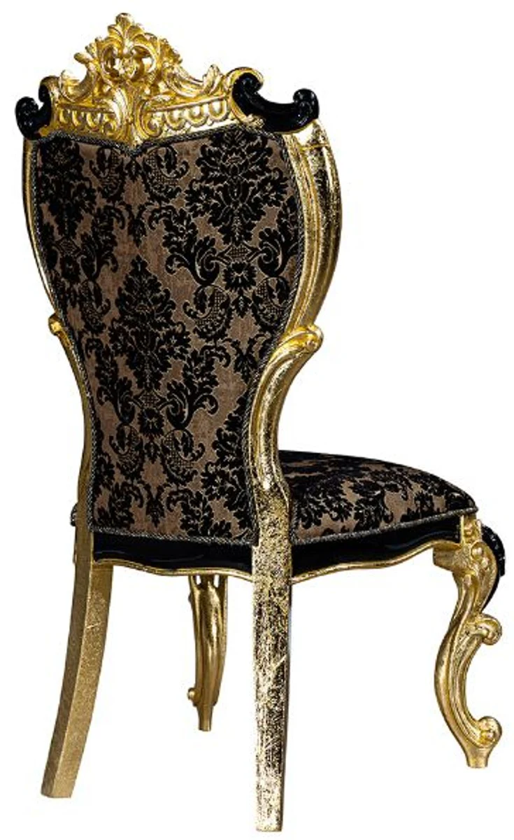 Luxury baroque dining room chair set with elegant pattern brown / black / gold 60 x 65 x H. 120 cm - kitchen chairs set of 6 in baroque style - baroque dining room furniture