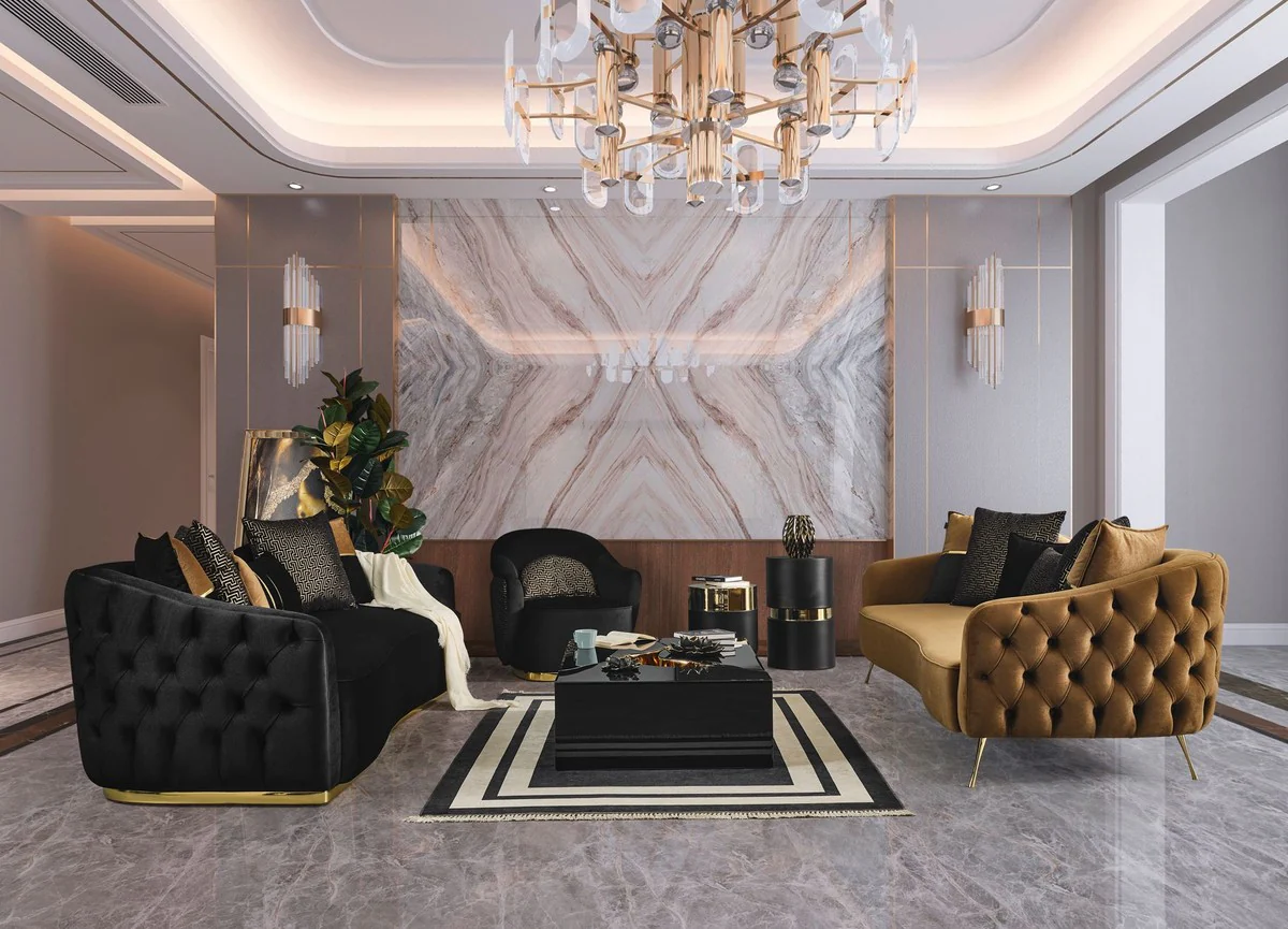 Luxury sofa black / gold 240 x 100 x H. 80 cm - living room sofa - living room furniture - luxury furniture - living room furnishings - luxury furnishings - luxury quality