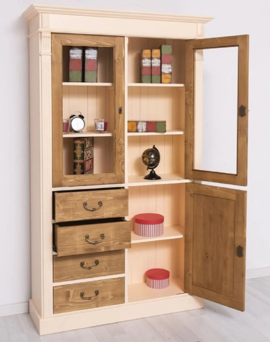 Country house style cabinet cream / brown 120 x 39 x H. 197 cm - country house style dining room cabinet - country house style display cabinet - solid wood furniture - country house style furniture