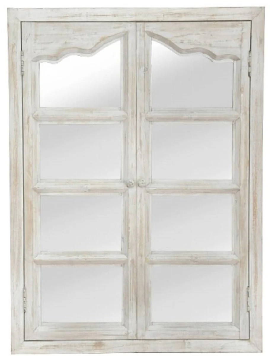 Country house style wall mirror with 2 folding doors antique white 63 x 4 x H. 86 cm - mirror in window look