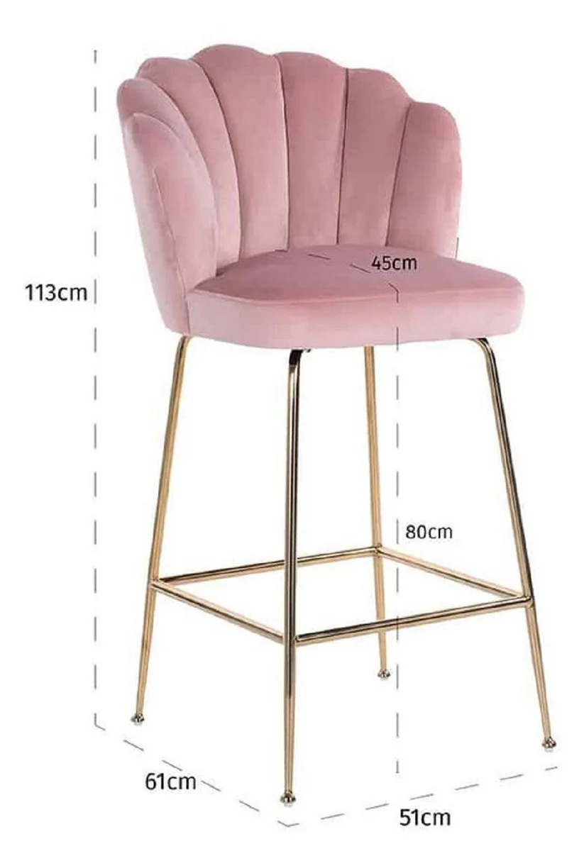 Luxury bar chair pink / gold 51 x 61 x H. 113 cm - Padded bar stool with elegant velvet fabric and stainless steel legs - Luxury bar furniture