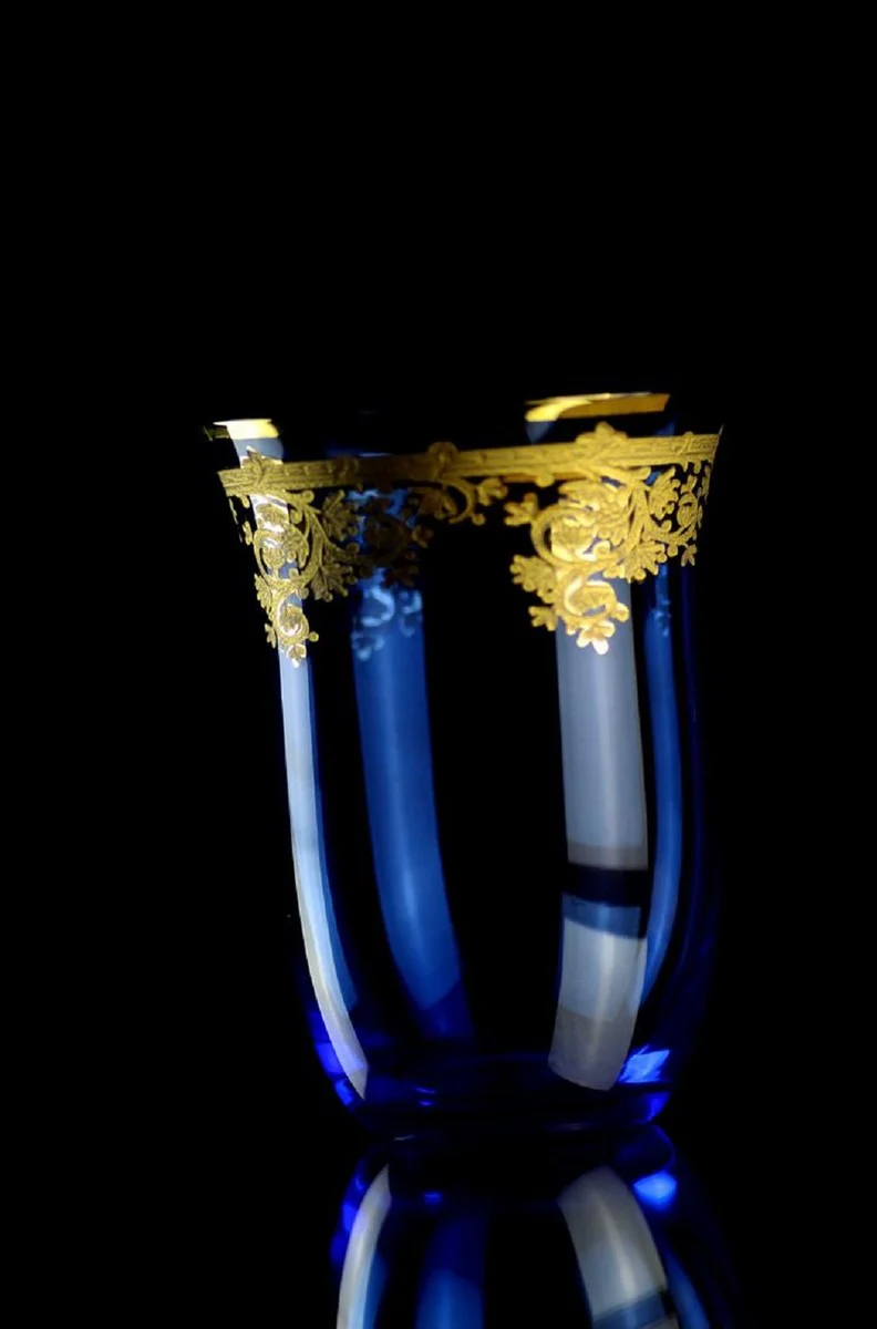 Luxury baroque water glasses set of 6 blue / gold Ø 9 x H. 12 cm - handmade and hand-painted water glasses - beer glasses - wine glasses - hotel & restaurant accessories - luxury quality