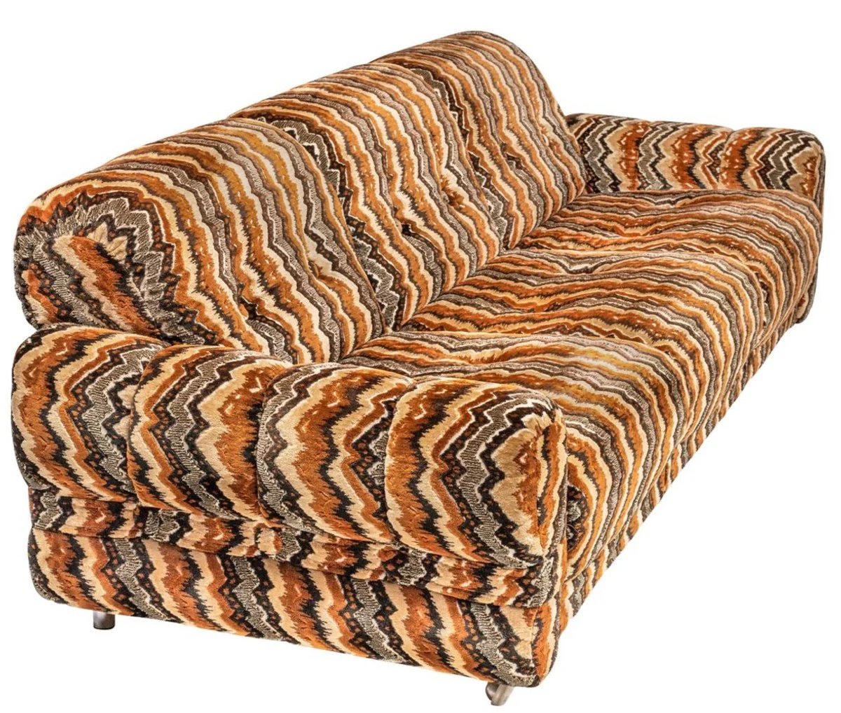 Luxury 70s design sofa beige / brown / black 228 x 93 x H. 70 cm - Retro living room sofa with wheels - 70s design living room furniture