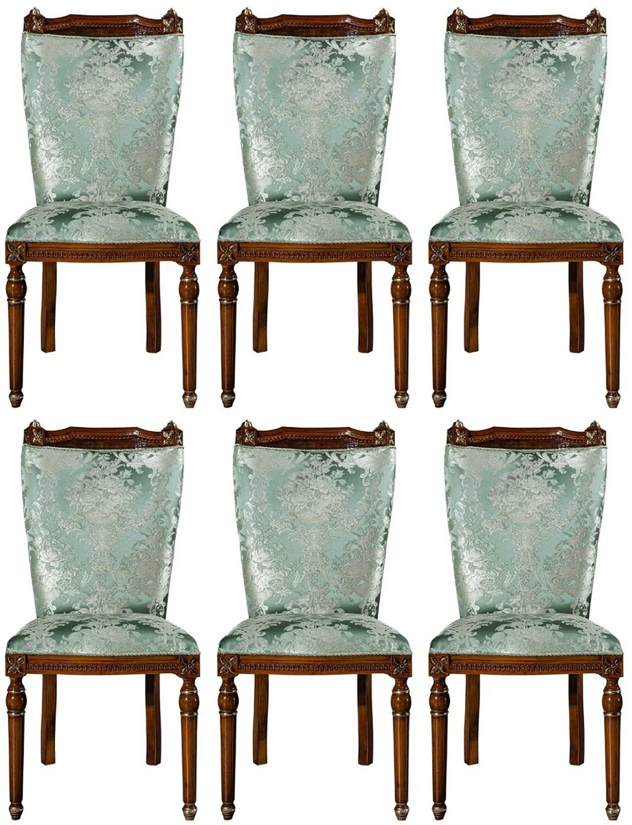 Luxury baroque dining room chair set mint green / brown 53 x 55 x H. 109 cm - Noble kitchen chairs set of 6 - Baroque dining room furniture