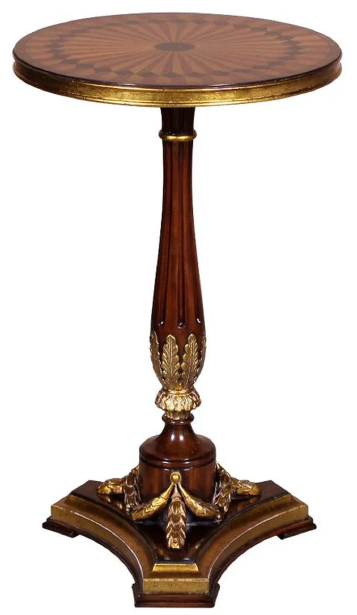 Luxury baroque side table brown / gold Ø 40 x H. 65 cm - Round mahogany table in baroque style - Baroque furniture