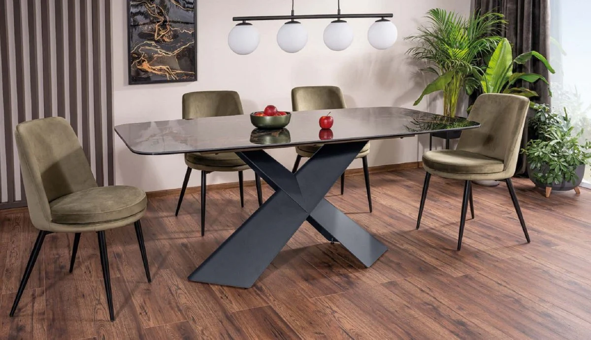 Luxury dining table with tempered glass ceramic table top black / matt black 160-240 x 95 x H. 76 cm - Extendable kitchen table - Dining room furniture - Luxury furniture