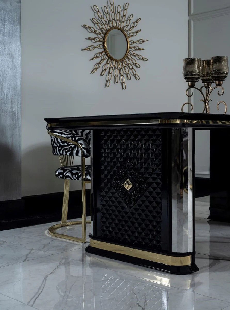 Luxury Art Deco Dining Room Set Black / Gold - 1 Dining Table & 6 Dining Chairs - Art Deco Dining Room Furniture - Luxury Quality