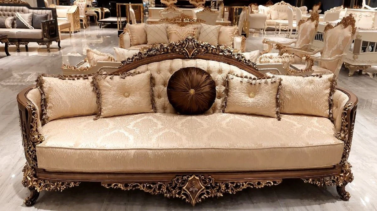 Luxury Baroque Living Room Sofa Gold / Brown / Gold - Handmade Baroque Style Sofa - Luxury Living Room Furniture in Baroque Style - Baroque Furniture - Noble & Magnificent