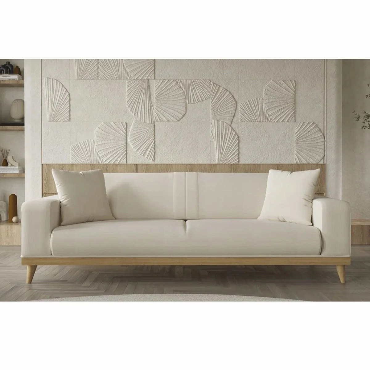 Luxus 3er Sofa mit verstellbaren Rückenlehnen Creme / Naturfarben 224 cm - Luxus Interior