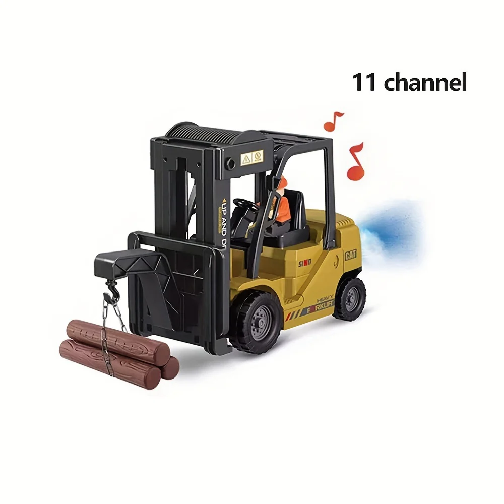 Wiederaufladbares 2,4-GHz-Gabelstapler-Kran-Modellauto mit drahtloser Fernbedienung – anhebbares Spray-Simulation-klingendes technisches Fahrzeugspielzeug – perfektes Geschenk für Jungen!