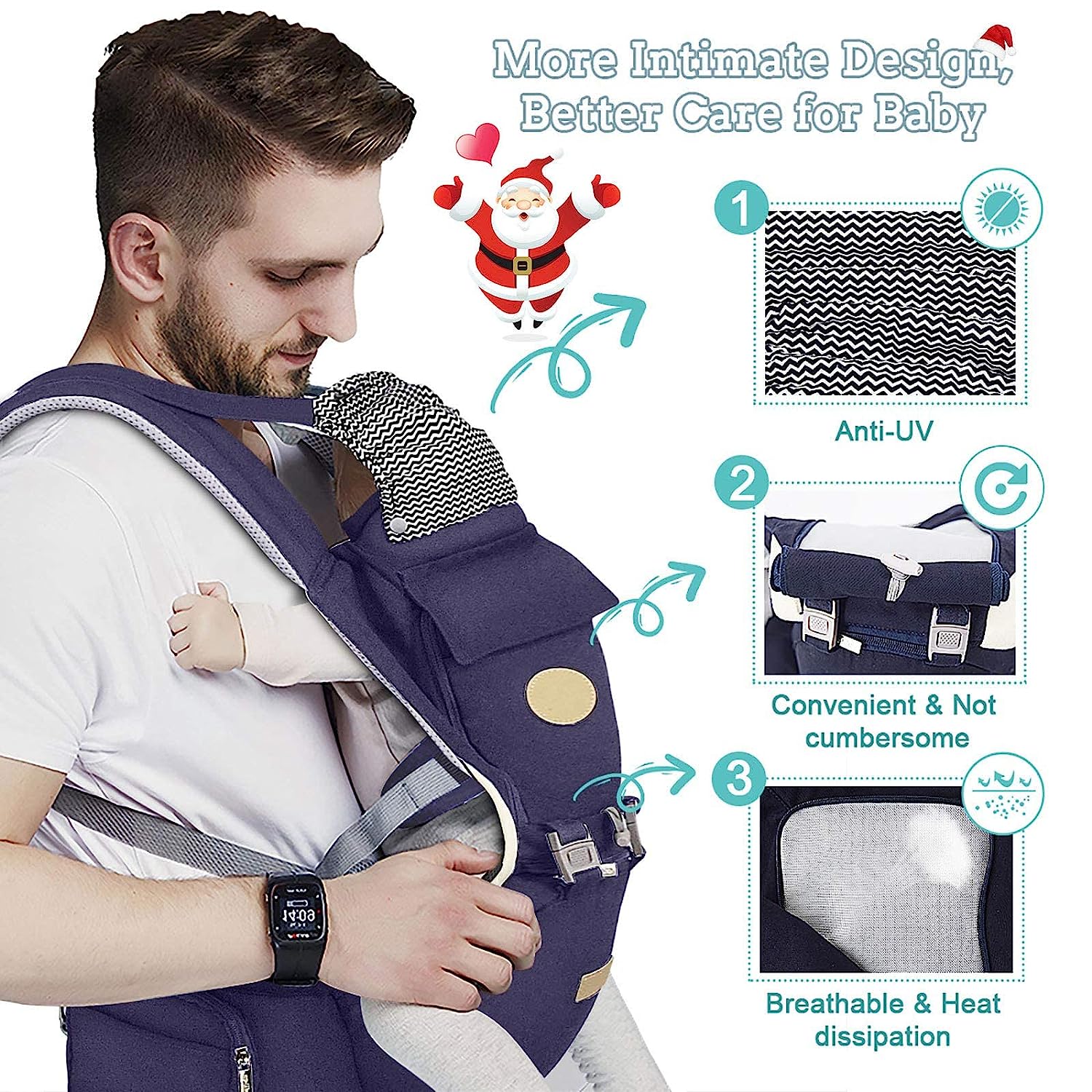 Baby – Tragehilfe, 6-in-1-Babytrage mit Taillenhocker, Babytrage mit Hüftsitz zum Stillen, Einheitsgröße – passend für Neugeborene, Säuglinge und Kleinkinder (blau)