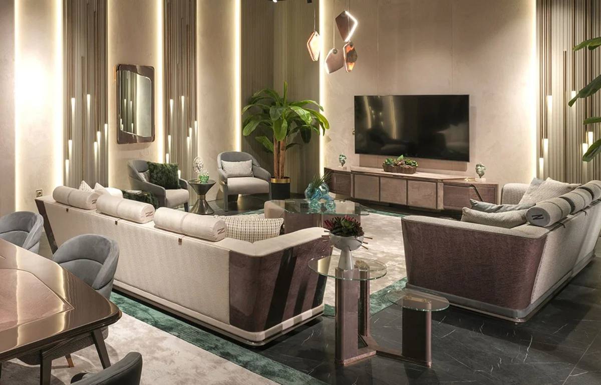 Luxury sofa cream / gray / gold 280 x 98 x H. 85 cm - living room sofa - hotel sofa - living room furniture - living room furniture - hotel furniture - luxury furniture - luxury furniture