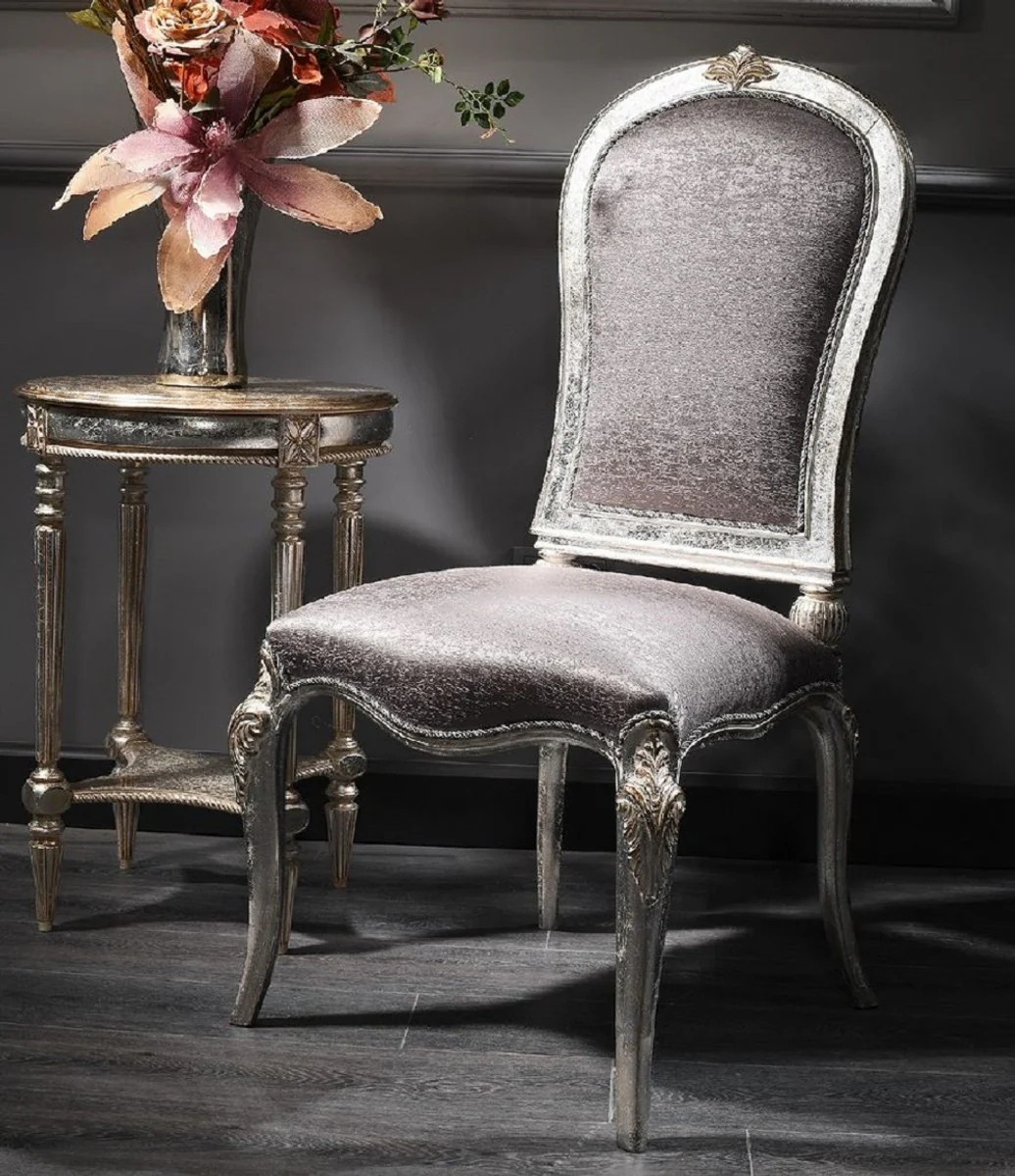 Luxury Baroque Dining Room Chair Silver / Gold H. 102 cm - Baroque Dining Room Furniture