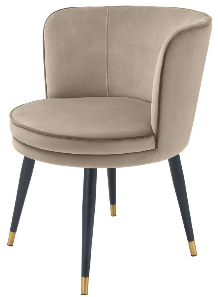 Luxury velvet dining chair with armrests Greige / Black / Brass 62 x 62 x H. 76 cm - Swivel kitchen chair - Swivel chair - Vintage retro chair - Dining room furniture