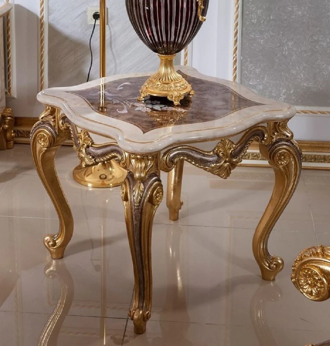 Luxury baroque side table white / brown / gold H. 60 cm