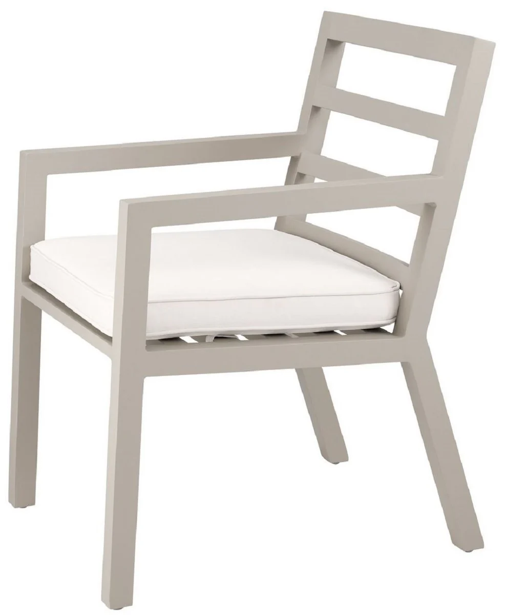 Luxury dining room chair with armrests sand color / white 56 x 66.5 x H. 87 cm - weatherproof aluminum chair with seat cushion - garden patio chair - luxury quality