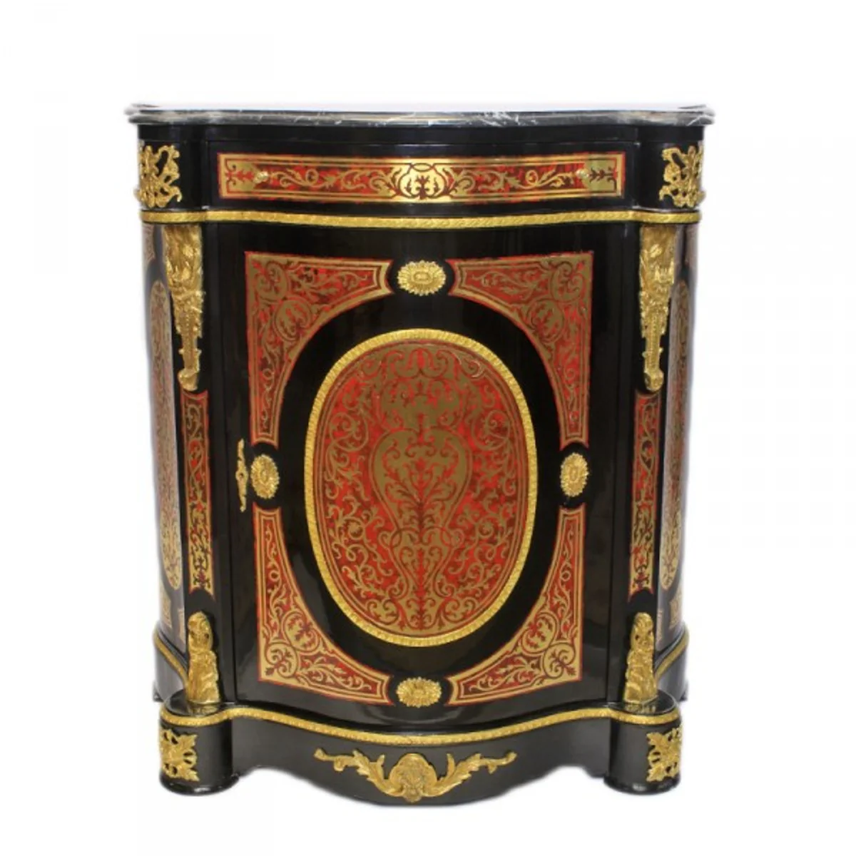 Baroque Boulle chest of drawers black / gold / red with marble top 80 x H105 cm - furniture cabinet sideboard