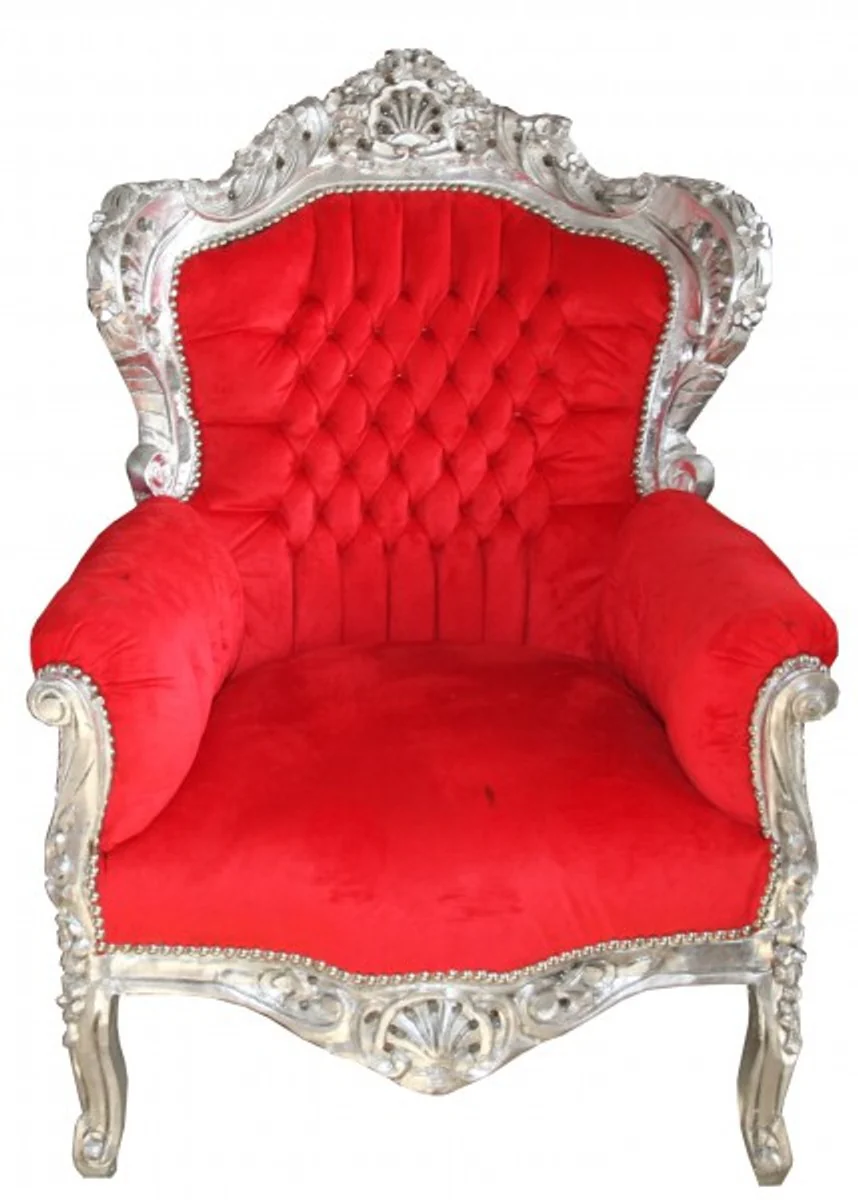 Barock Sessel King Rot/Silber- Antik Stil