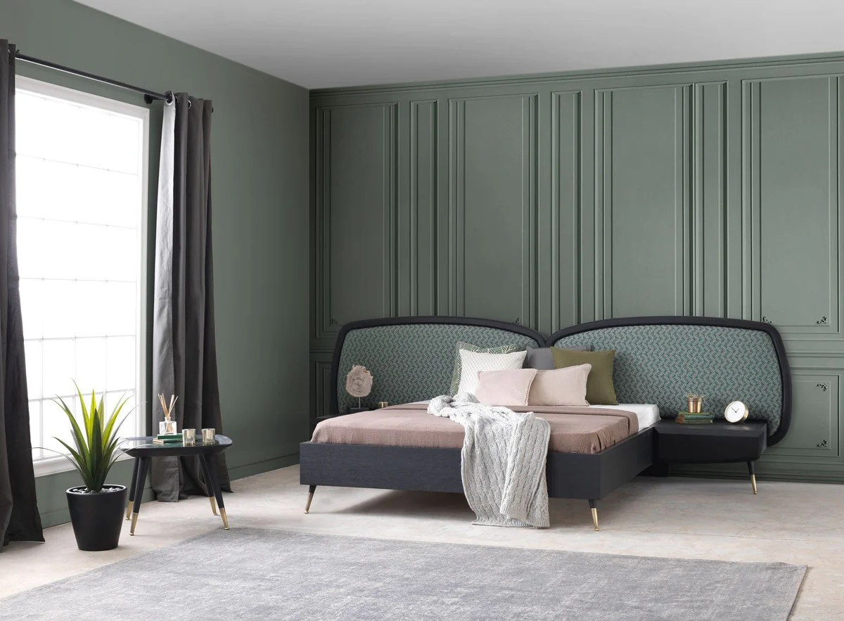 Luxury Bedroom Set Green / Black / Antique Brass - 1 Double Bed with Headboard & 2 Nightstands - Luxury Bedroom Furniture - Luxury Bedroom Furnishings