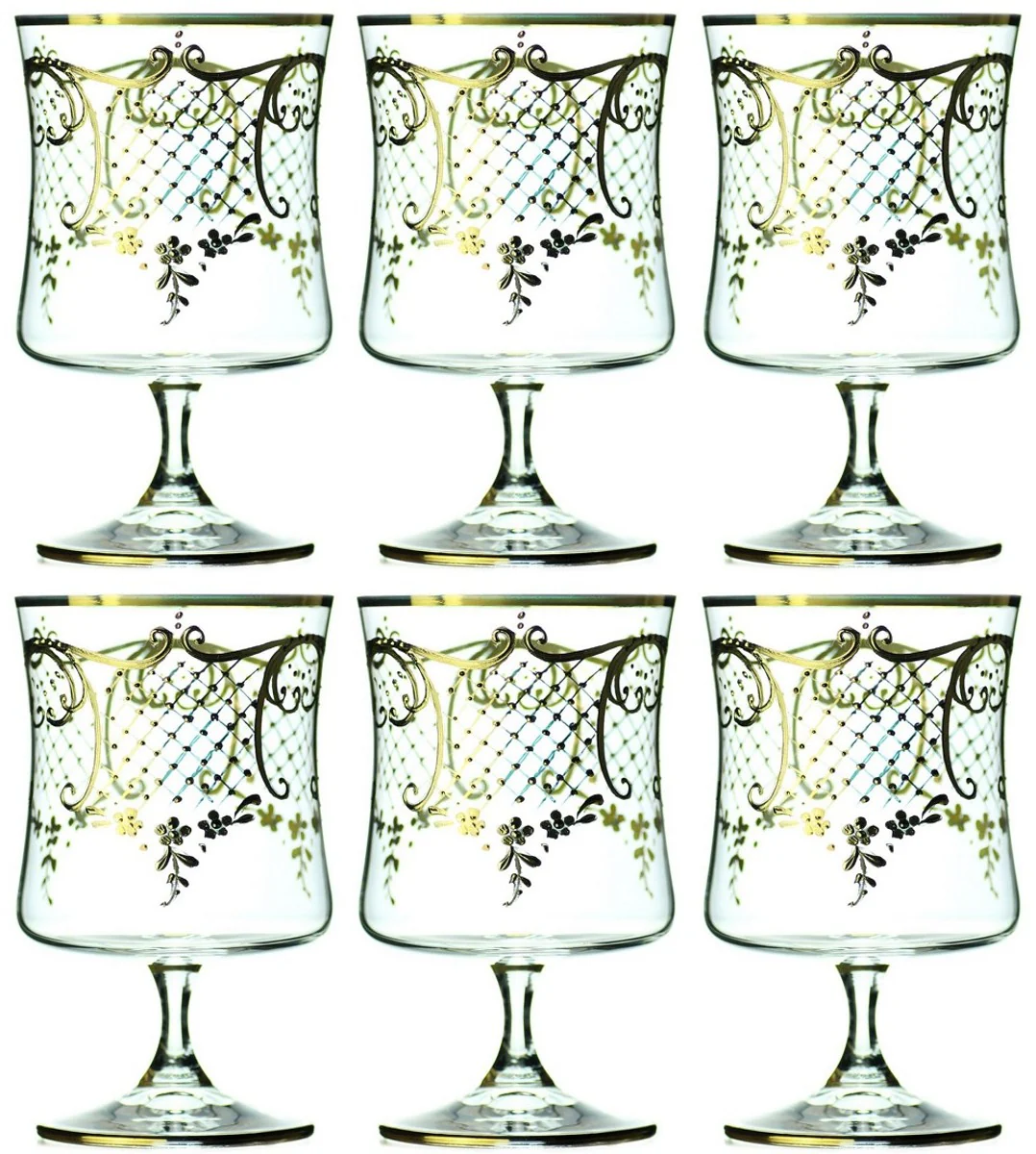 Luxury Baroque Brandy Glass Set of 6 Gold Ø 8.5 x H. 14.5 cm - Handmade and hand-painted cognac glasses - Hotel & Restaurant Accessories - Luxury quality