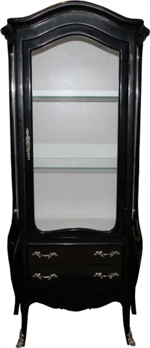 Baroque display cabinet in black/white with silver handles - display cabinet - living room cabinet