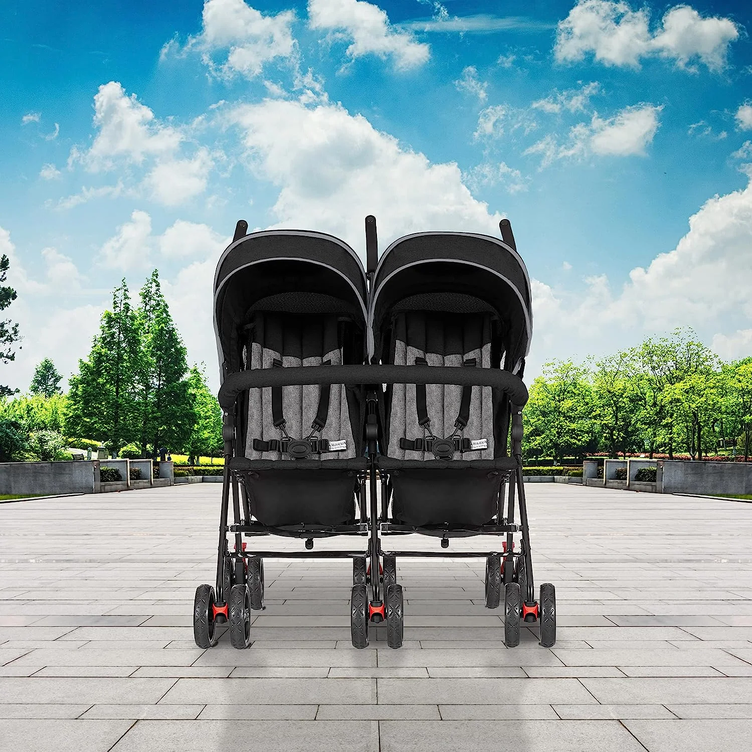 Zwillings-Regenschirm-Kinderwagen in Mint, leichter Doppel-Kinderwagen für Säuglinge und Kleinkinder, kompakt, einfach zusammenklappbar, großer Aufbewahrungskorb, großes und verstellbares Verdeck