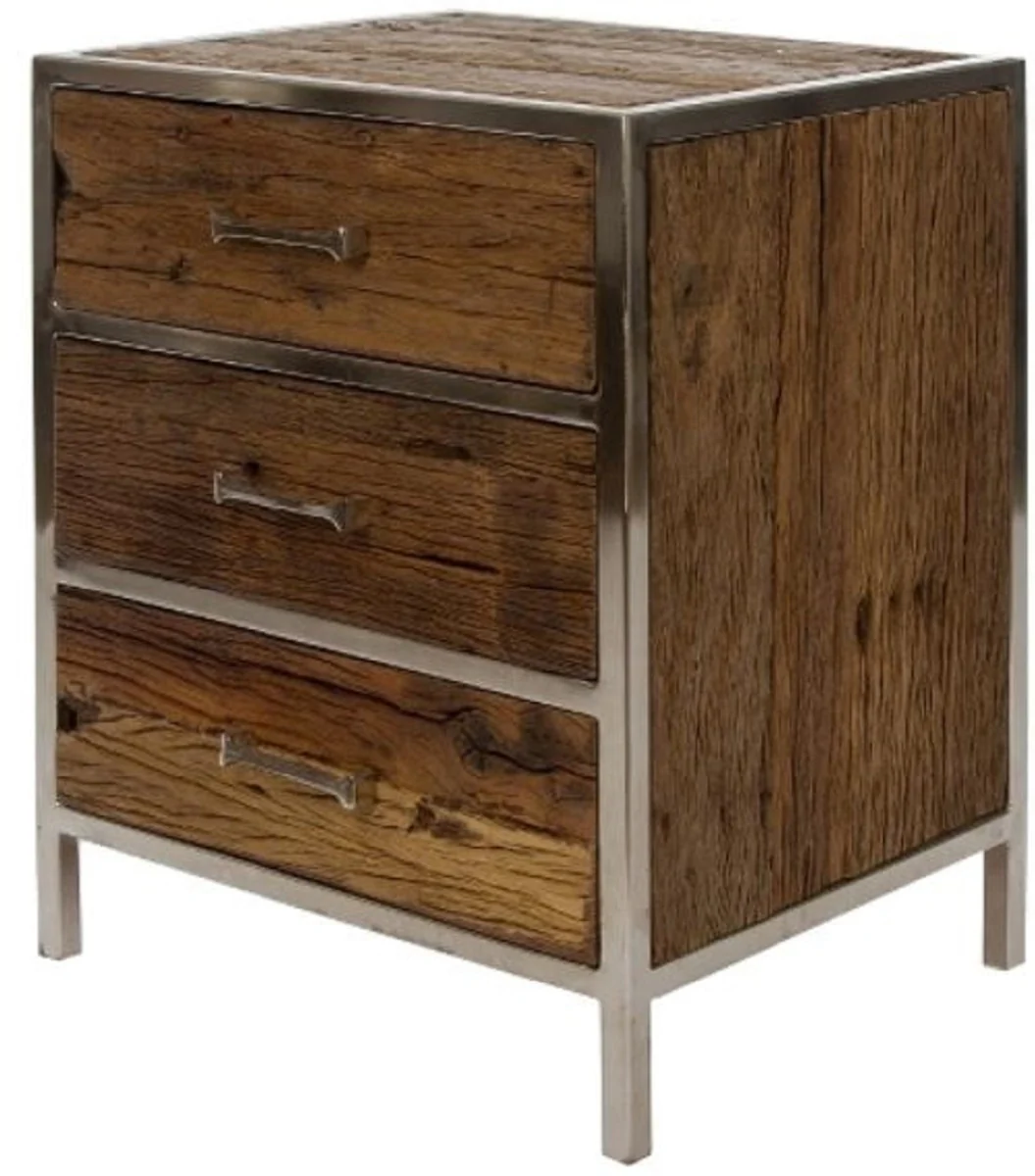Bedside table with 3 drawers brown / silver 45 x 40 x H. 60 cm - bedroom furniture
