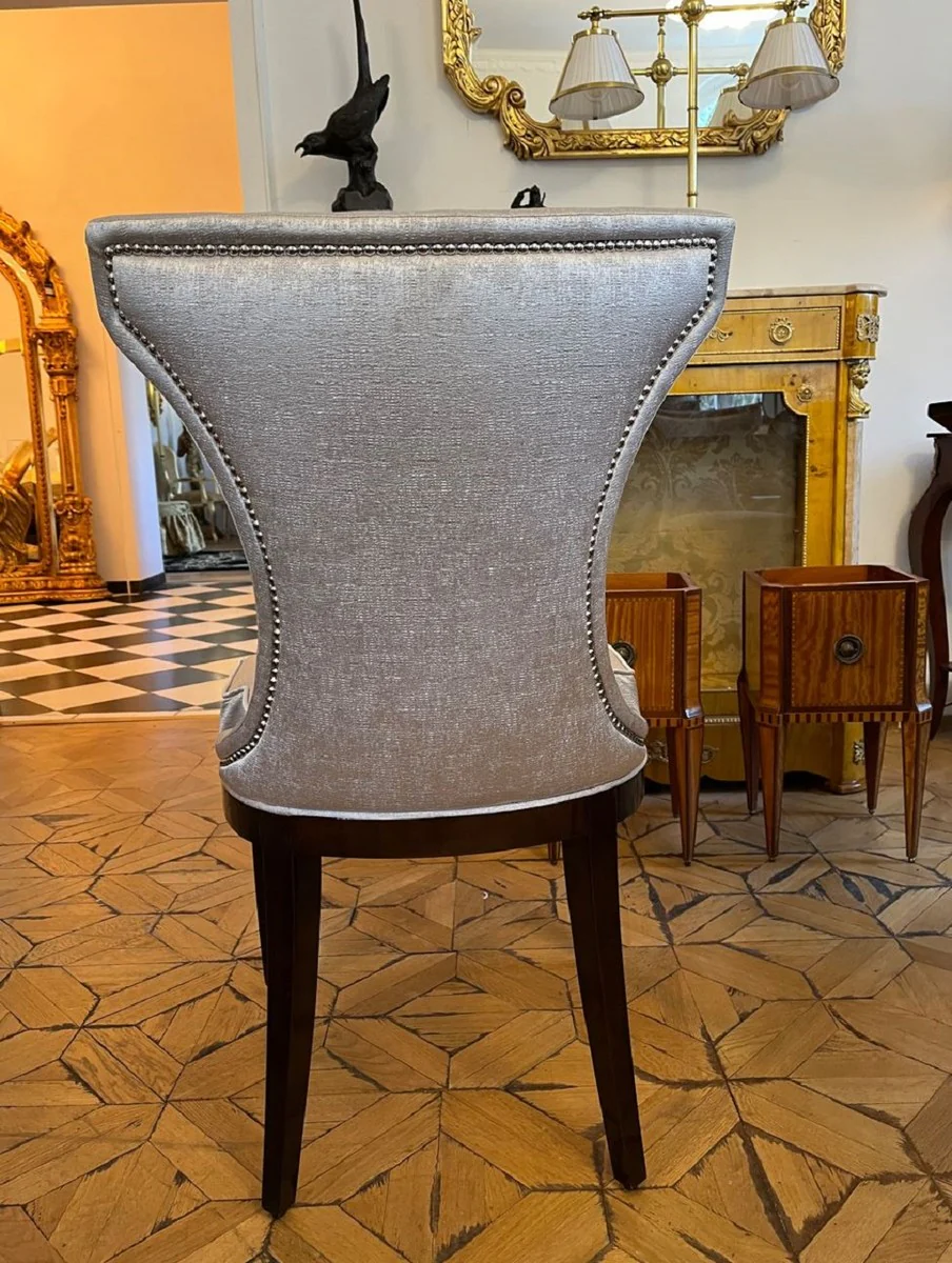 Luxus Art Deco Esszimmer Stuhl Silber / Dunkelbraun