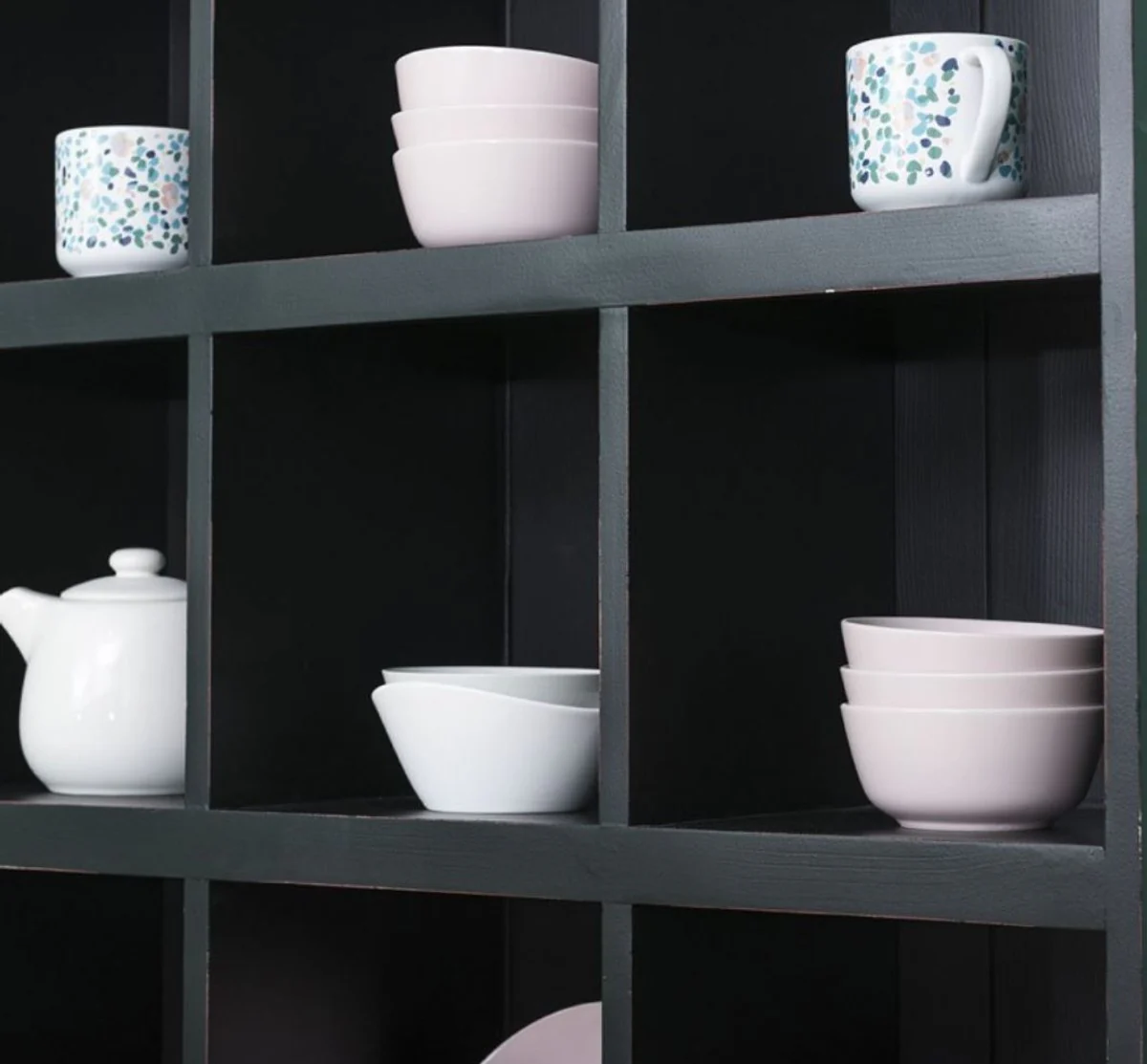 Country house style cabinet antique black 97 x 40 x H. 210 cm - solid wood shelf cabinet with 2 doors and 6 drawers - furniture in country house style