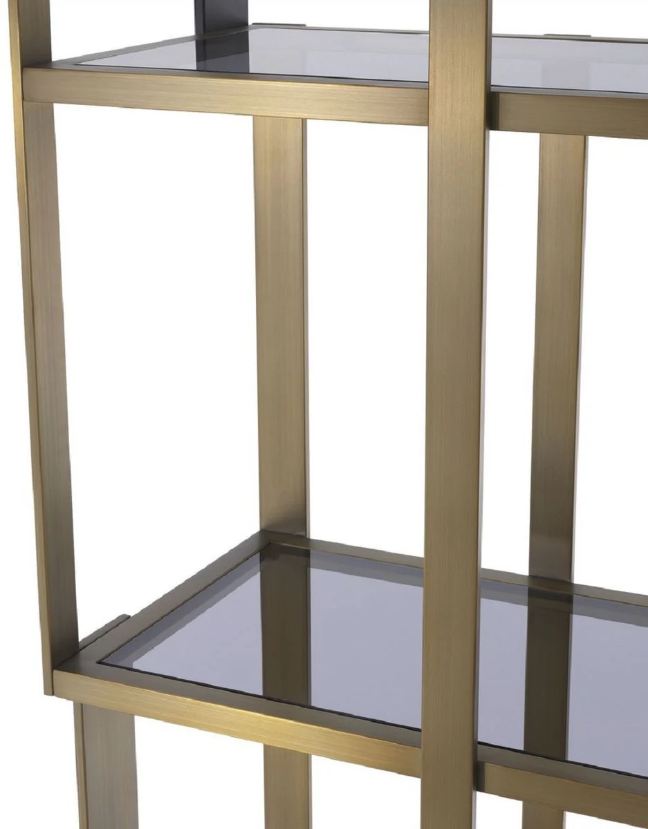 Luxury shelf cabinet brass / matt black / gray 100 x 37 x H. 240.5 cm - stainless steel cabinet with 5 glass shelves - living room cabinet - office cabinet - luxury furniture