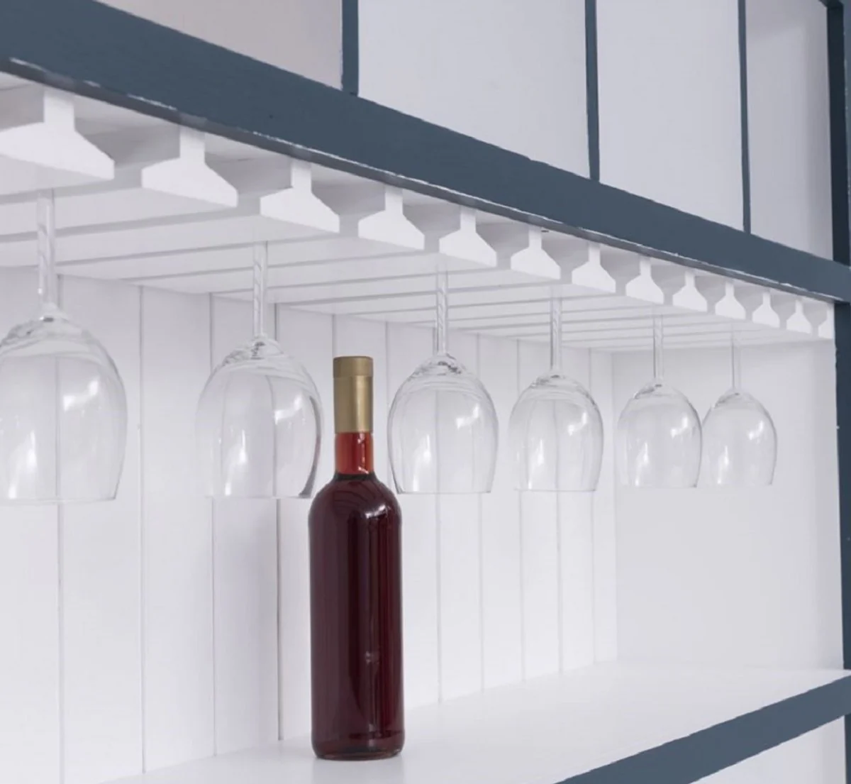 Country house style solid wood bar cabinet antique blue / white 151 x 36 x H. 210 cm - Solid wood wine cabinet in country house style - Solid wood bar furniture - Country house style bar furniture