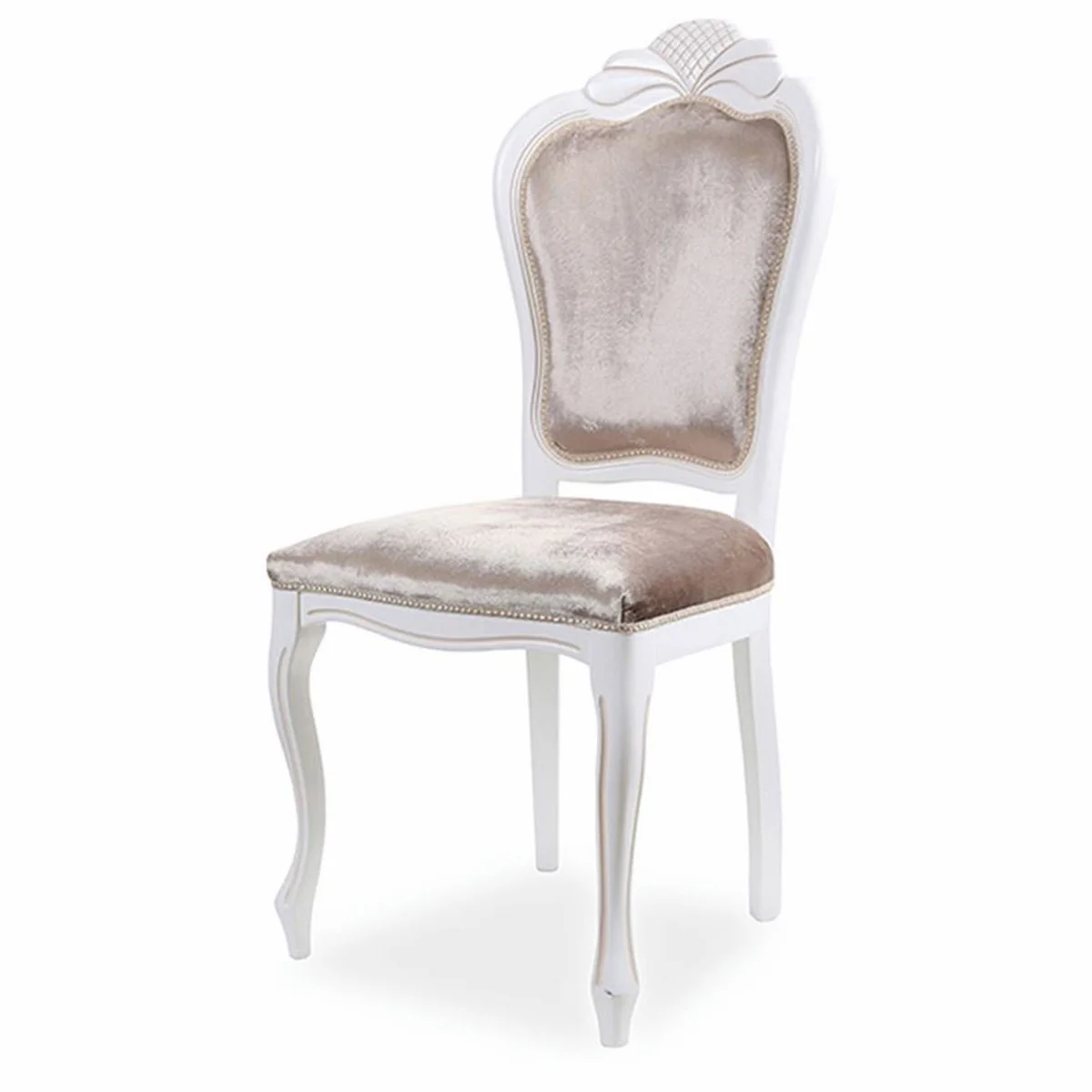 Luxury Baroque Velvet Dining Chair Set of 8 Gray / White - Baroque Furniture